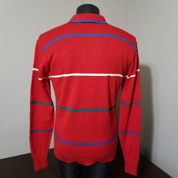 Vintage Emphasis Sweater Knit Polo Shirt Mens Large Red Striped Long Sleeve - Picture 5 of 10